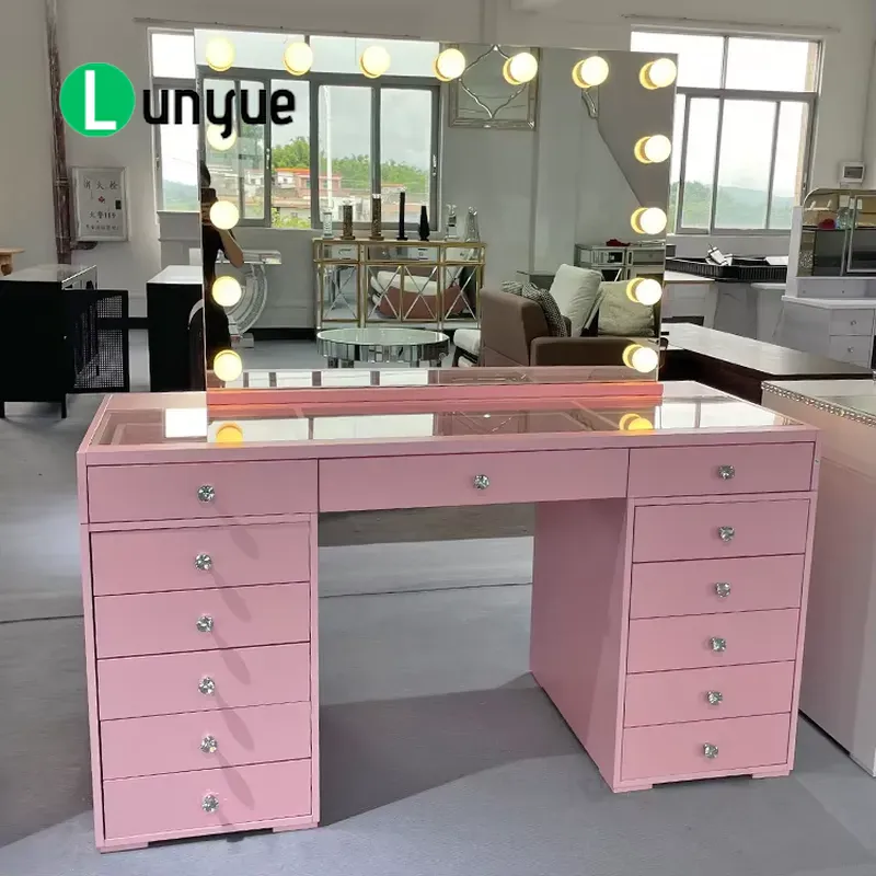 Beauty Makeup Vanity Set - طاولة زينة خشبية وردية مع مرآة